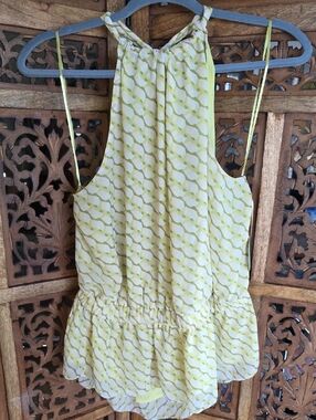 Ryegrass Light Yellow Patterned Halter Peplum Top